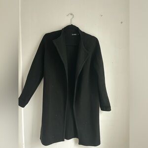 Black, Long Cardigan Sweater Lapel Knit Trench Coatigan